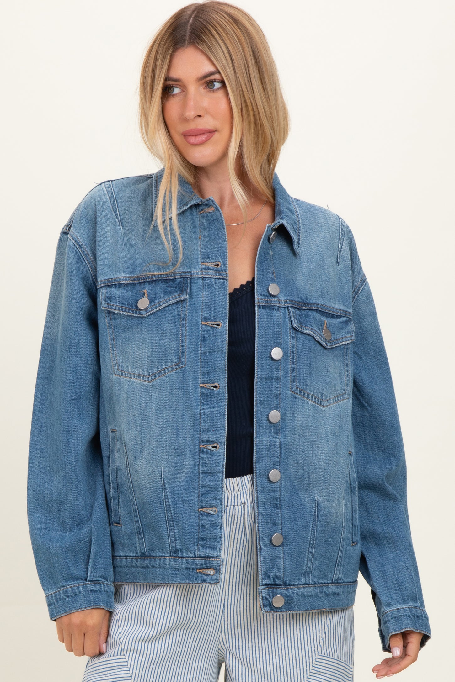 Medium Wash Oversized Maternity Denim Jackets