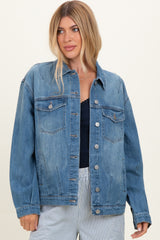 Medium Wash Oversized Maternity Denim Jackets