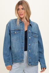 Medium Wash Oversized Maternity Denim Jackets
