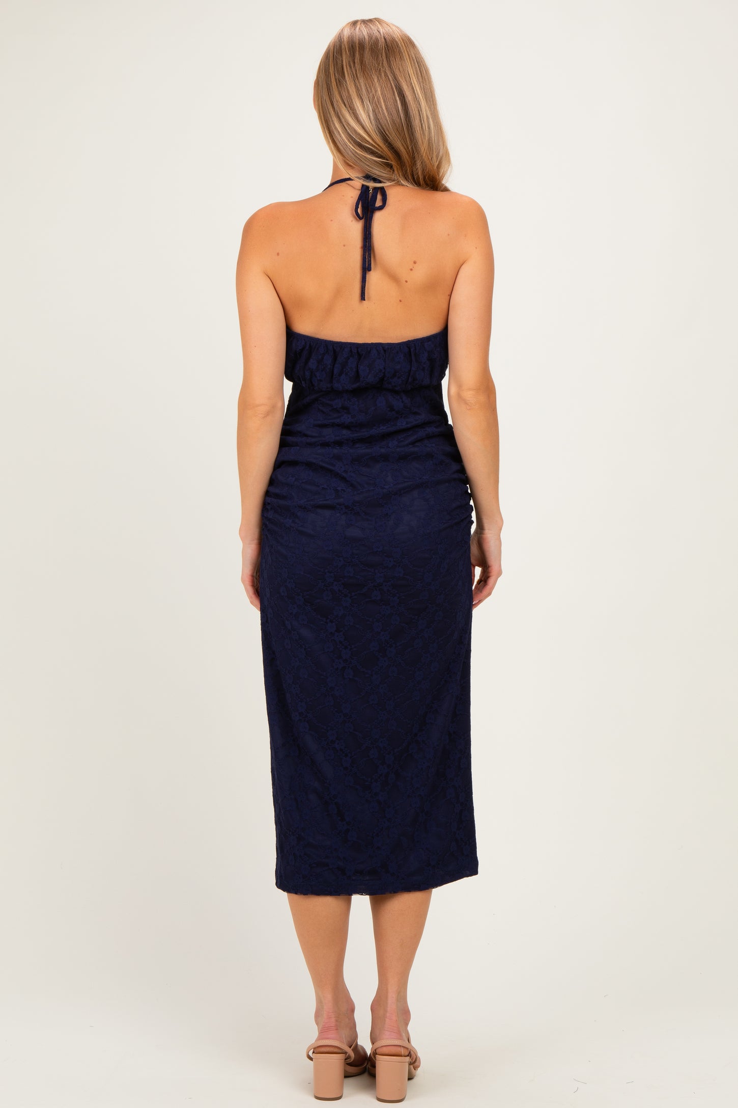 Navy Sleeveless Lace Midi Dress