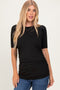 Black Ribbed Ruched Fitted Top