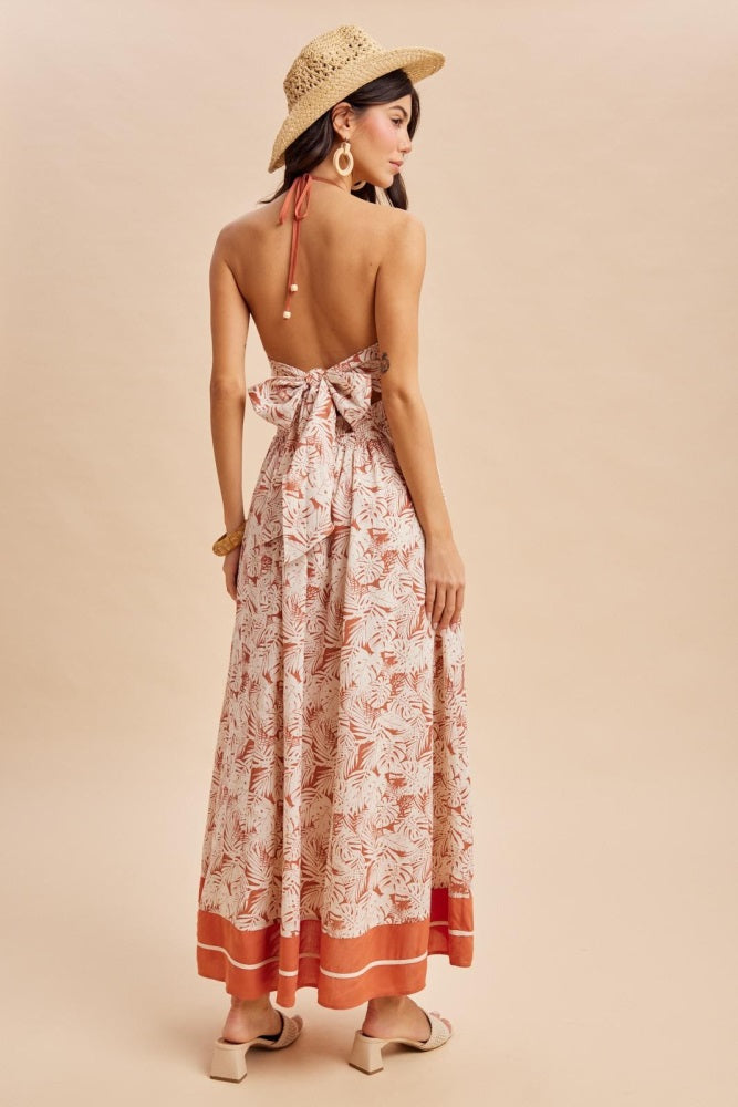 Terracotta Printed Cutout Tie Back Maxi Dress PinkBlush Terracotta Printed Cutout Tie Back Maxi Dress PinkBlush