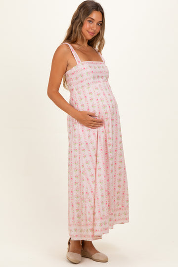 Pink Peony Floral Maternity Maxi Dress