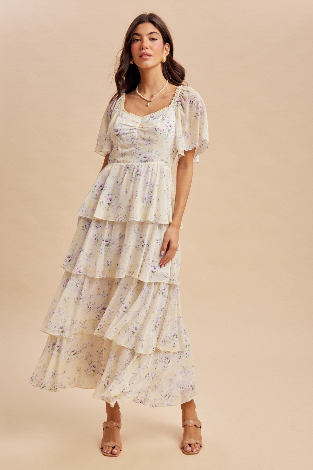 Lemon Floral Flounce Tiered Maxi Dress Lemon Floral Flounce Tiered Maxi Dress