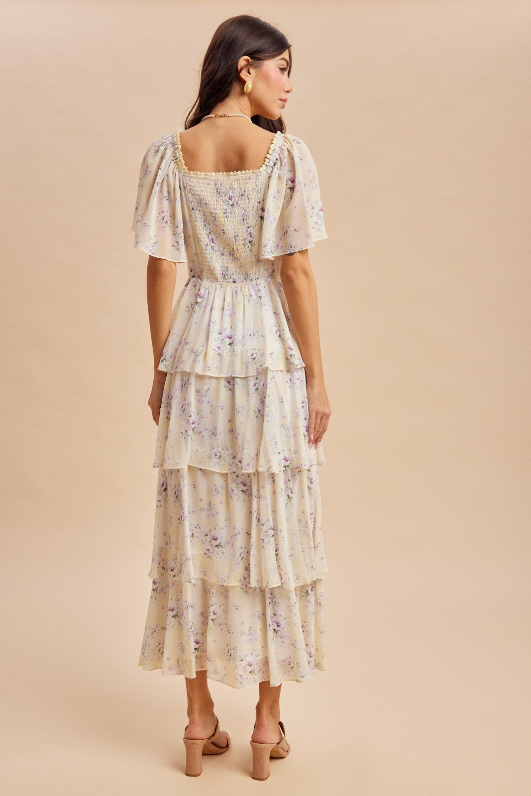 maxi flounce dress Lemon Floral Flounce Tiered Maxi Dress