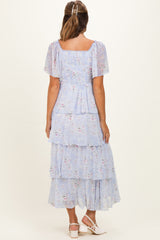 Periwinkle Floral Flounce Tiered Maternity Maxi Dress