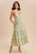 Mint Cream Printed Lace Tiered Maxi Dress