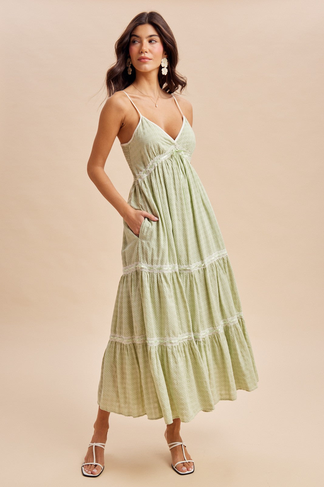 cream and mint green dress Printed Lace Tiered Maxi – PinkBlush gift for christmas