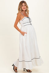 Off-White Lace Ribbon Detail Maternity Maxi Dress