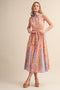 Peach Pink Colorblock Floral Button Down Midi Dress