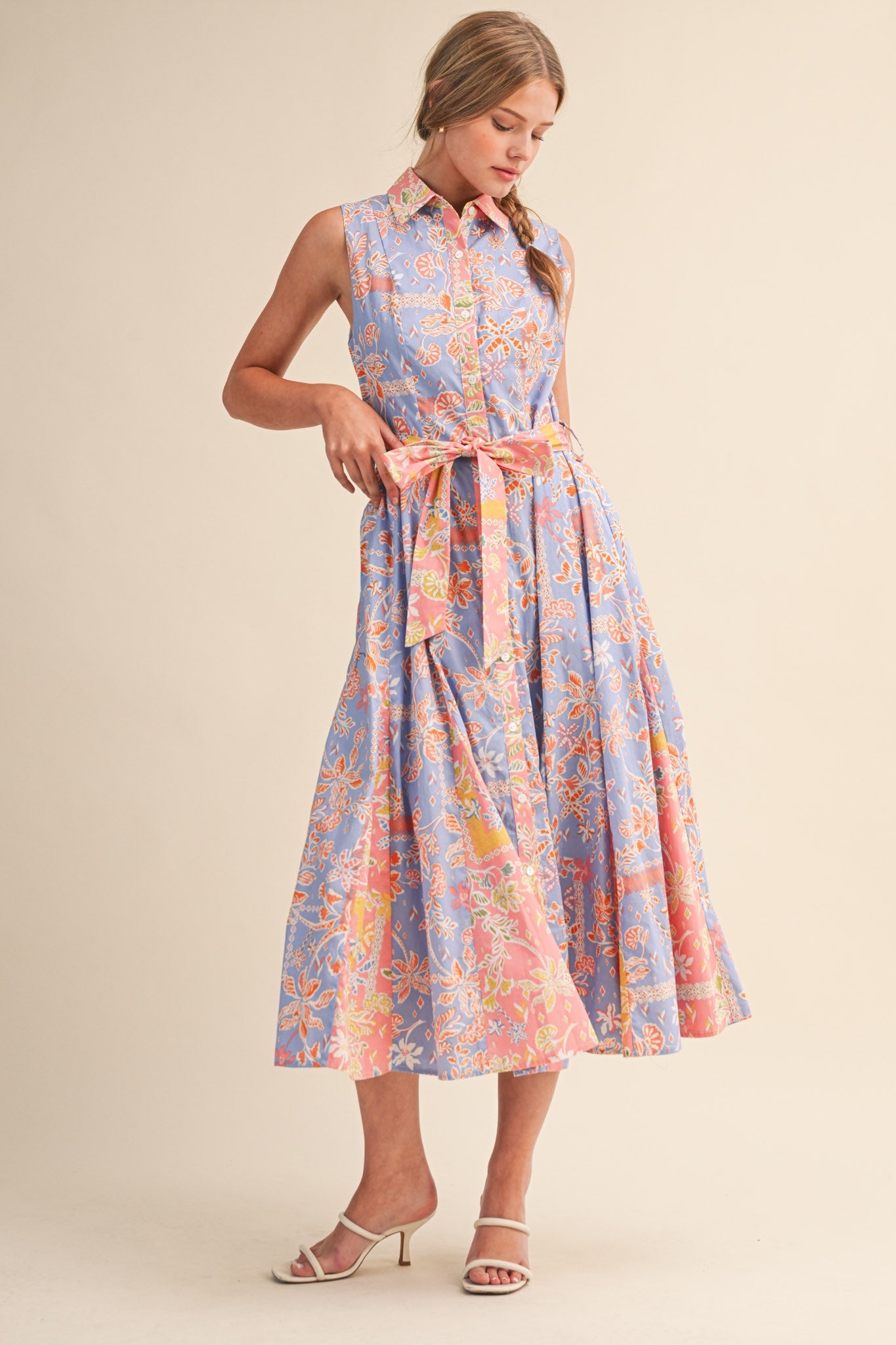 cornflower blue floral dress Colorblock Button Down Midi Midi dress