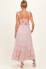 Pink Peach Multi Floral Smocked Maternity Midi Dress