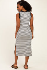 Black Striped Solid Trim Sleeveless Midi Dress