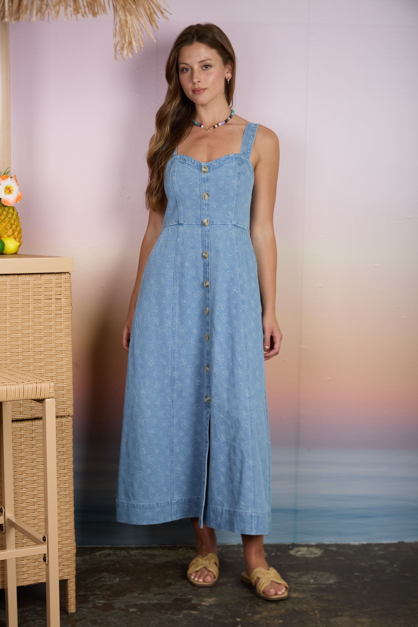 Light Denim Floral Button Down Midi Dress – PinkBlush