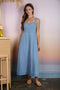 Light Denim Floral Button Down Midi Dress