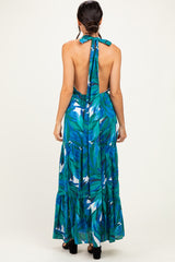 Green Printed Open Cross Back Maxi Dress