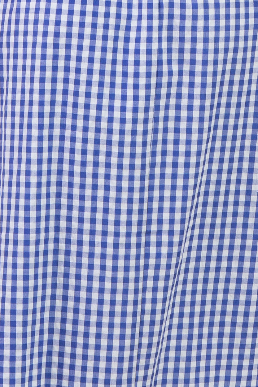 Blue Gingham Smocked Maternity Midi Dress