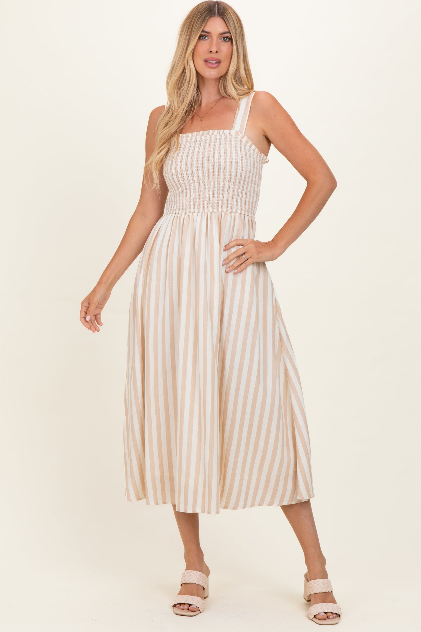 sleeveless smocked midi dress Smocked Sleeveless Midi Dress