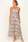 Charcoal Damask Print Strapless Smocked Midi Dress