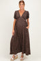 Brown Floral V-Neck Short Sleeve Maternity Maxi Dress