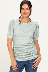 Sage Floral Short Sleeve Ribbed Maternity Top