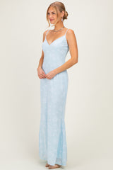 Light Blue Floral Sleeveless V-Neck Maxi Dress