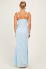 Light Blue Floral Sleeveless V-Neck Maxi Dress