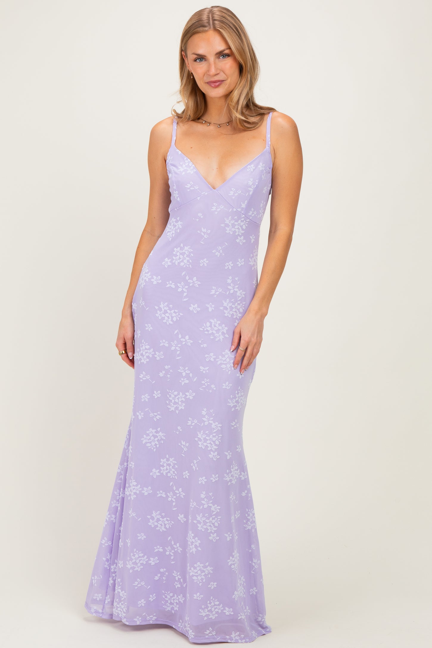 Lavender Floral Sleeveless V-Neck Maxi Dress – PinkBlush