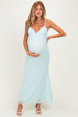 Mint Floral Sleeveless V-Neck Maternity Maxi Dress