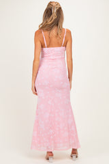 Pink Floral Sleeveless V-Neck Maternity Maxi Dress
