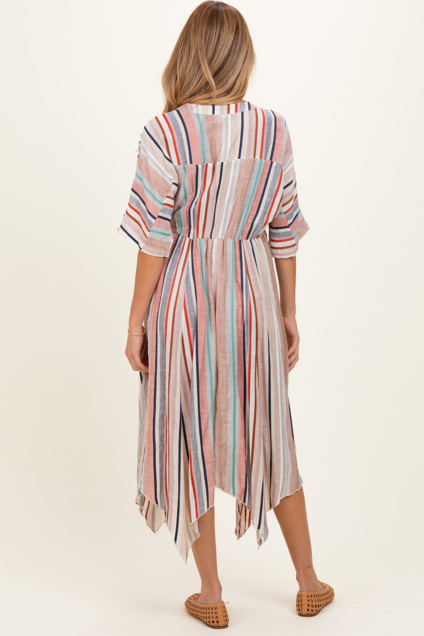 White Multi Printed Deep V-Neck Maternity Maxi Dress