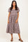 Brown Gingham Lace Trim Puff Sleeve Midi Dress