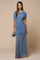 Blue Draped Bodice Ruched Mesh Maxi Dress