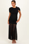 Black Draped Bodice Ruched Mesh Maternity Maxi Dress