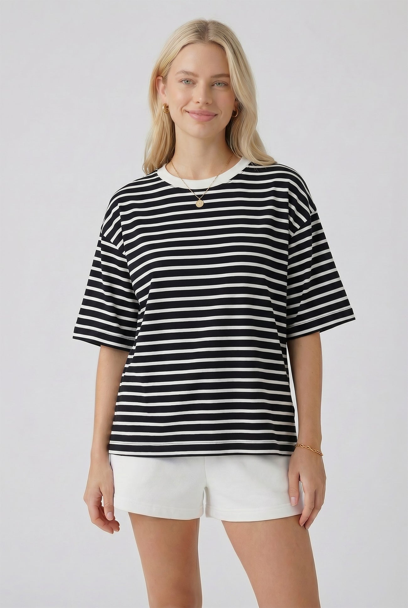 Black Ivory Stripe Relaxed Fit Maternity Tee