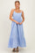Blue/ Off White Striped Sleeveless Ruffle Hem Maxi Dress