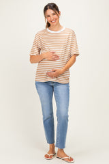 Tan Ivory Stripe Relaxed Fit Maternity Tee