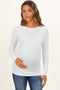 White Ribbed Scoop Neck Long Sleeve Maternity Top