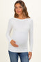 White Ribbed Scoop Neck Long Sleeve Maternity Top