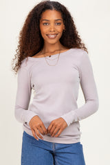 Beige Ribbed Scoop Neck Long Sleeve Top