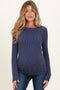 Navy Ribbed Scoop Neck Long Sleeve Maternity Top