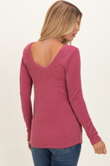 Mauve Ribbed Scoop Neck Long Sleeve Top