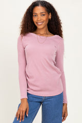 Lavender Ribbed Scoop Neck Long Sleeve Top