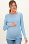 Blue Ribbed Scoop Neck Long Sleeve Maternity Top