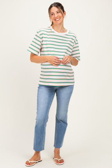 Green Multi Stripe Relaxed Maternity Tee