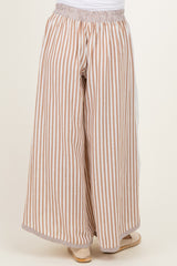 Caramel Stripe Eyelet Lace Maternity Wide Leg Pant