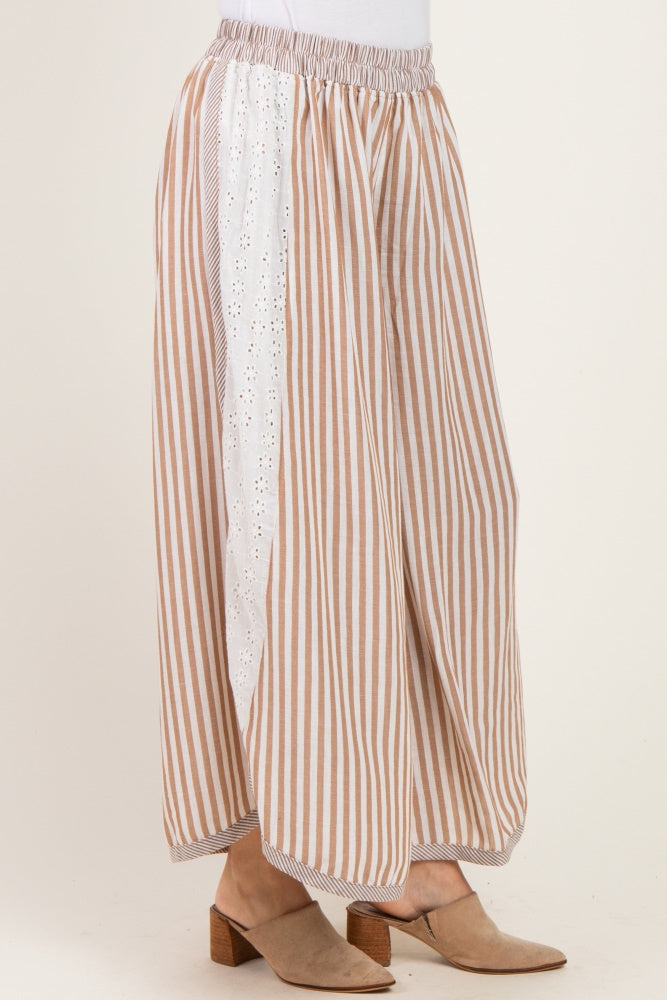 Caramel Stripe Eyelet Lace Wide Leg Pant