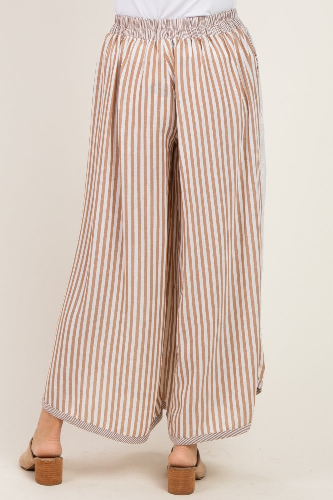 Caramel Stripe Eyelet Lace Wide Leg Pant