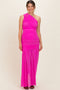 Fuchsia Pink Ruched Mesh One Shoulder Maternity Maxi Dress