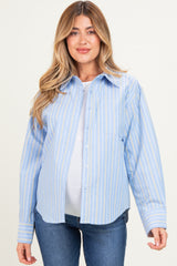 Blue Striped Long Sleeve Button Down Maternity Shirt